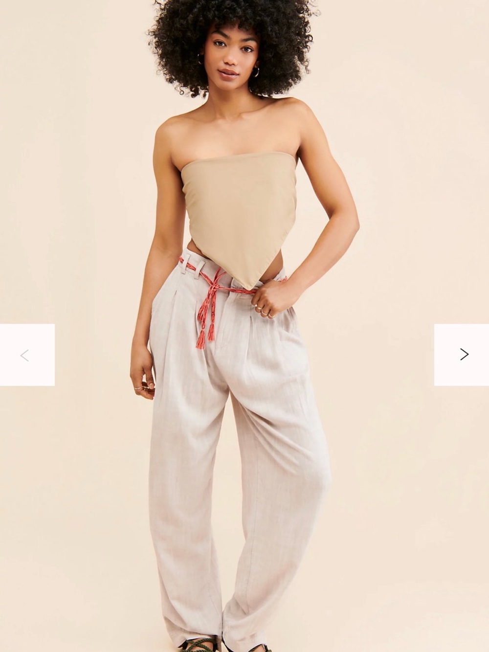 Free People Calla Pleated Trousers Light BeigeLinen-Blend Pants 6